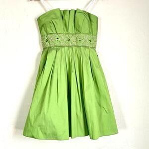 Betsy and Adam by Linda Bernell Green Strapless Jeweled Empire Crinoline Dress 8
